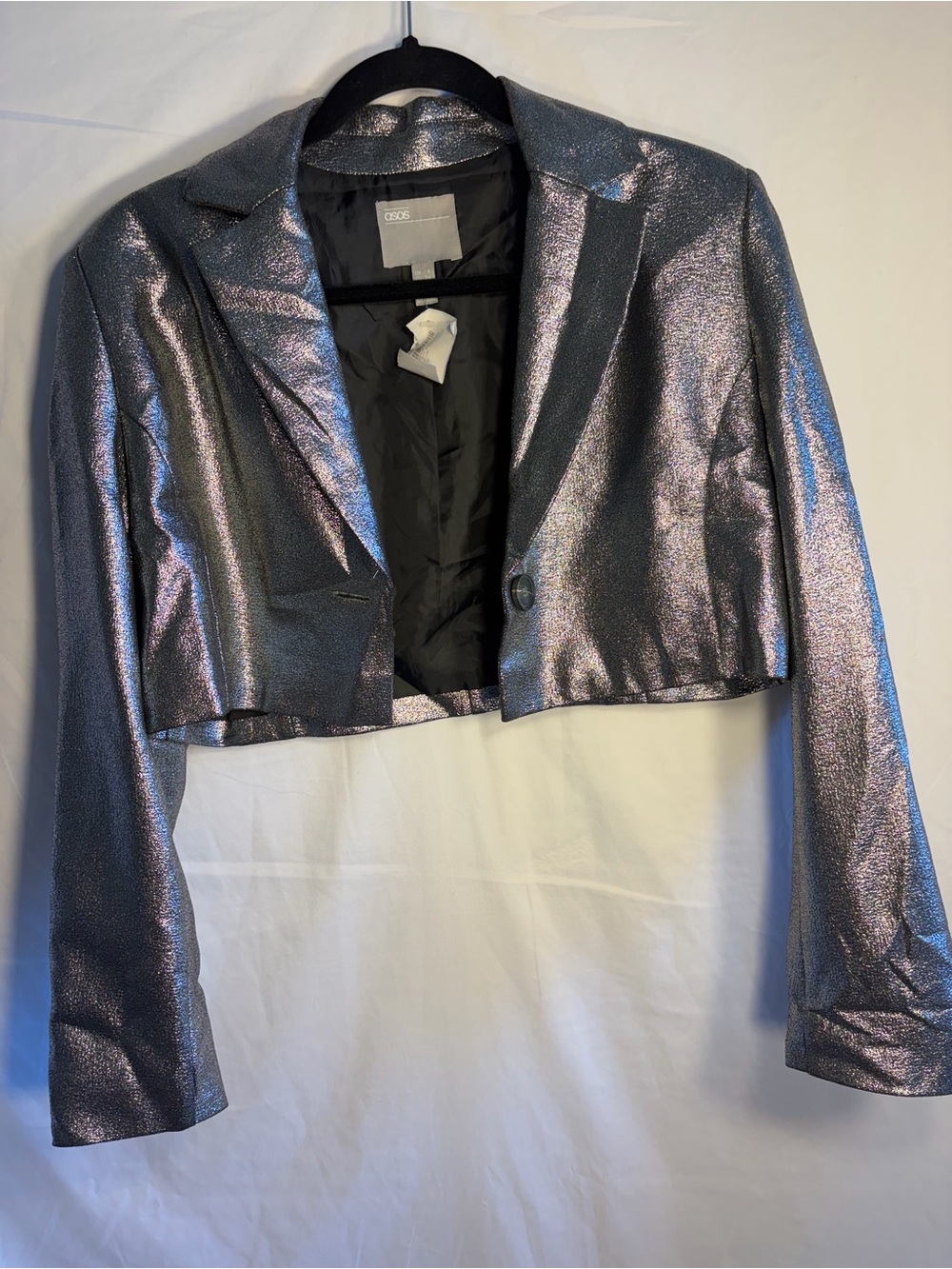 ASOS Iridescent Silver Cropped Blazer